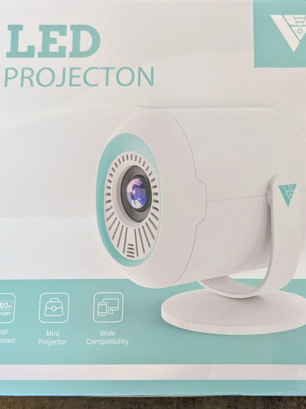 White Mini Projector for Home Theater - Portable Wireless Bluetooth